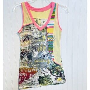 Colorful Tank Top Words QUEEN In Gems Beads Yellow Green Pink Size Small